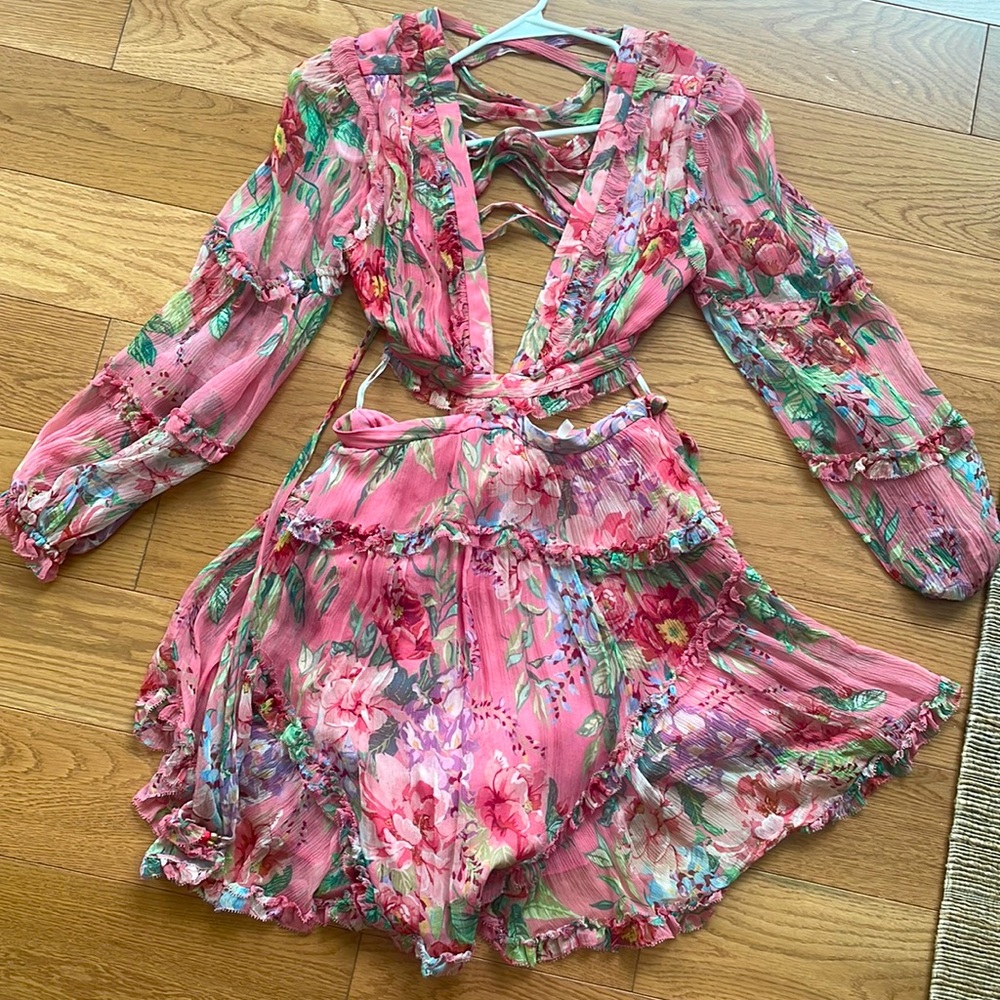 Zimmerman Pink cutout floral mini dress